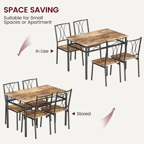 Miniatura 7 de Garvee Juego de mesa de comedor de madera de 5 piezas para 4, juego de mesa de cocina rectangular con 4 sillas, juego de mesa de comedor que ahorra