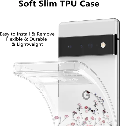 Miniatura 4 de RALEAVO Funda floral para Google Pixel 7 Pro, funda de teléfono transparente y delgada con flores, bonita cubierta para niñas y mujeres, cubierta
