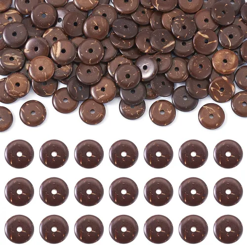 Miniatura 18 de Fashewelry 100 cuentas espaciadoras planas redondas de coco de 0.315 pulgadas (0.354 in), cuentas sueltas para hacer joyas de bricolaje con agujero