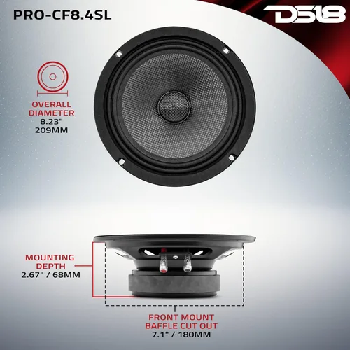 Miniatura 4 de DS18 PRO-CF8.4SL Altavoz de Graves-Medios de Cono de Fibra de Carbono Poco Profundo de 8" Resistente al Agua 275 Vatios Rms 4-Ohm - Excelente