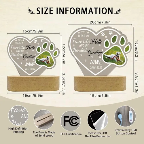 Miniatura 3 de Lámpara Nocturna Personalizada de Recuerdo para Mascotas, Lámpara de Noche de Simpatía, Lámpara de Acrílico Personalizada con Foto, Placa de Foto
