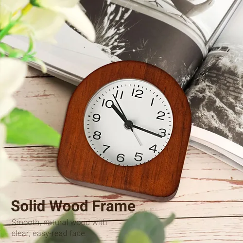 Miniatura 8 de Reloj despertador analógico vintage de madera maciza, funciona con pilas, con luz nocturna no interrumpida, reloj despertador sin tictac con botón