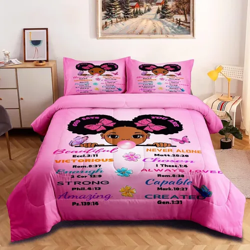 Juego de edredón mágico para niñas negras, tamaño individual, para niños, adolescentes, niñas pequeñas, juego de ropa de cama para niñas negras,