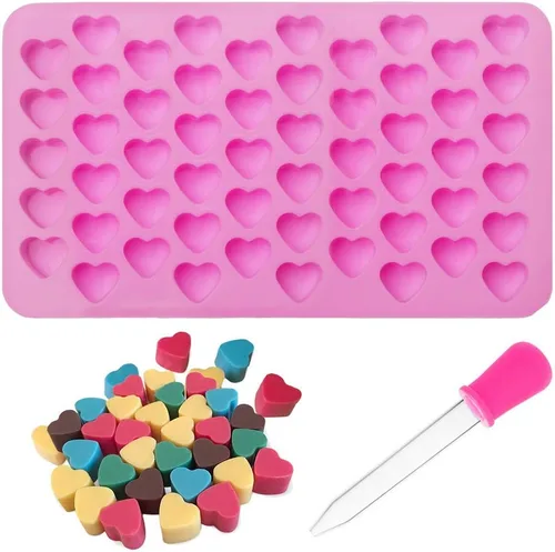 Pimoys Moldes de silicona para cera derretida, molde de corazón de silicona con cuentagotas 55 moldes dulces, mini moldes para dulces, forma de