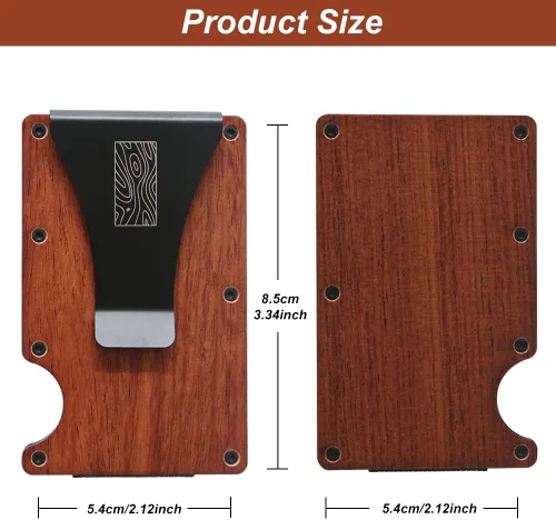 Miniatura 10 de Billetera delgada de madera recicladatarjetero con clip para dinero, bloqueo RFID, Madera de cerezo, Madera