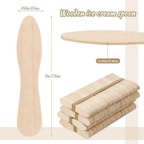 Miniatura 2 de 400 cucharas pequeñas de madera, mini cucharas desechables para degustación de helado, cuchara de muestra de madera de 3 pulgadas para manualidades
