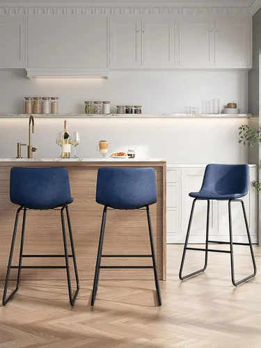 Miniatura 4 de Bar Stools Set of 2, 26 Inches Counter Height Bar Stools with Back, Modern Faux Leather Barstools with Metal Legs and Footrest, Bar Chairs for