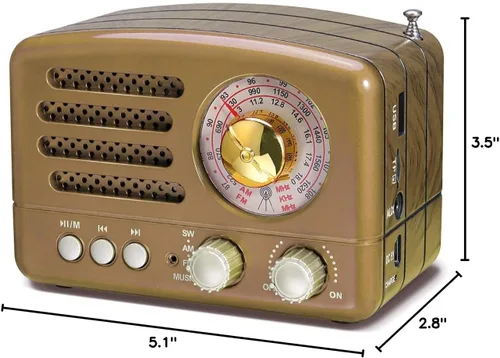 Miniatura 8 de Radio PRUNUS J-160 Retro Vintage AM FM con Bluetooth, Regalos para Papá y Mamá, Reproducción USB/Tarjeta TF, Pequeñas Radios Transistores Operadas