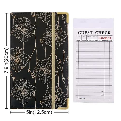 Miniatura 4 de Libros de servidor para camarera - Bonito libro de camarera con bolsillo para dinero, libro de cuero con cartera y bolsillo con cremallera. Flores a