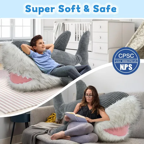 Miniatura 4 de MorisMos Animal de Peluche Gran Tiburón Blanco Almohada de Peluche, Juguete Gigante de Tiburón Mako de 47 pulgadas para Niños y Adultos, Regalo