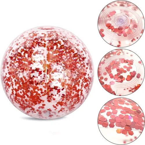 Miniatura 3 de Hsei 3 unidades de bola de playa inflable de 16 pulgadas con purpurina, bolas de discoteca de piscina de verano con confeti, flotables, juguetes Oro