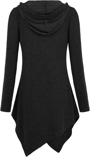 Miniatura 2 de Sudadera con capucha Miagooo con dobladillo irregular, túnica de manga larga, bolsillo, estilo informal.