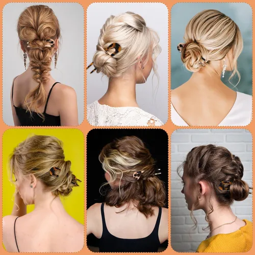 Miniatura 6 de CURASA Horquillas de pelo francesas de tortuga en forma de U, 2 piezas de acetato de celulosa para moños, accesorios de peinado duraderos