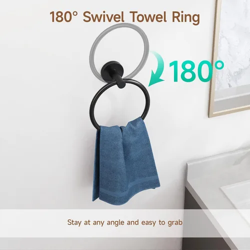 Miniatura 4 de USHOWER Set de accesorios de baño en color negro mate, juego moderno de toallero de 24 pulgadas montado en la pared, juego de accesorios de baño