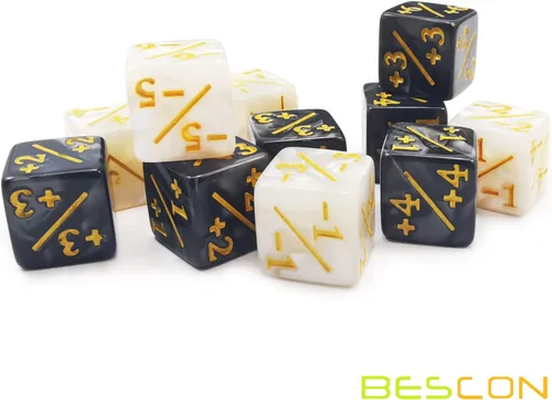 Miniatura 4 de Juego de 12 contadores de dados positivos y negativos de 0.630 in en caja de ladrillos, dados de fidelidad de dados de token de mármol, compatibles