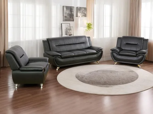 Juego de sofá de cuero (3 piezas, cuero negro B), muebles de sala de estar para apartamento, material de estilo minimalista, fácil montaje B-cuero
