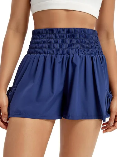 Blaosn Pantalones cortos fluidos de cintura alta para mujer, gimnasio, yoga, atletismo, correr, tenis, faldas con bolsillos, ropa bonita de verano