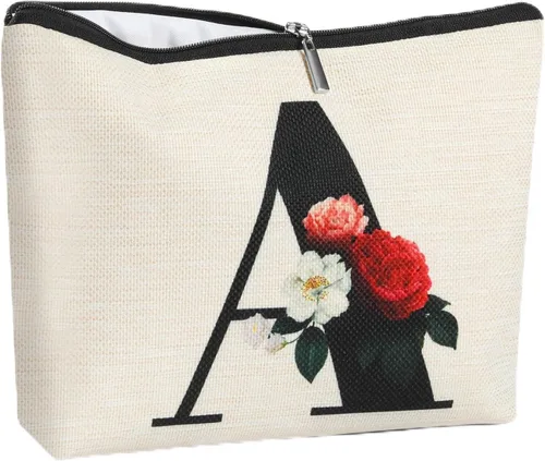 Bolsa de maquillaje personalizada con inicial para mujer, bolsa de cosméticos con monograma, regalo de cumpleaños para mamá, regalo de dama de