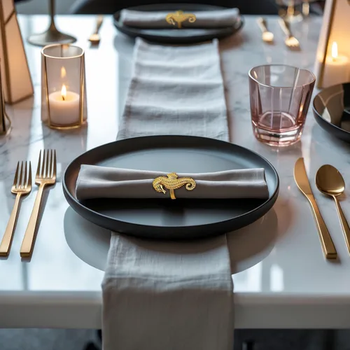 Miniatura 4 de Decozen Juego de 4 servilleteros dorados con diseño de caballo de mar, festivo, decoración de mesa para vacaciones, bodas, cumpleaños, cocina