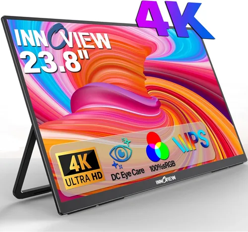 Innoview 23.8” 4K Monitor portátil grande, UHD (3840*2160) 100%sRGB IPS con altavoces USB-C HDMI para el trabajo y el hogar, monitor secundario para