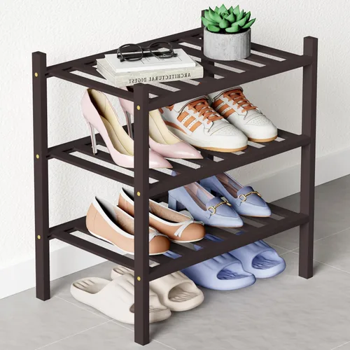 Miniatura 82 de Smiry Zapatero de bambú para clóset, organizador de zapatos apilable de 4 niveles largo de madera, estante de almacenamiento de zapatos Negro