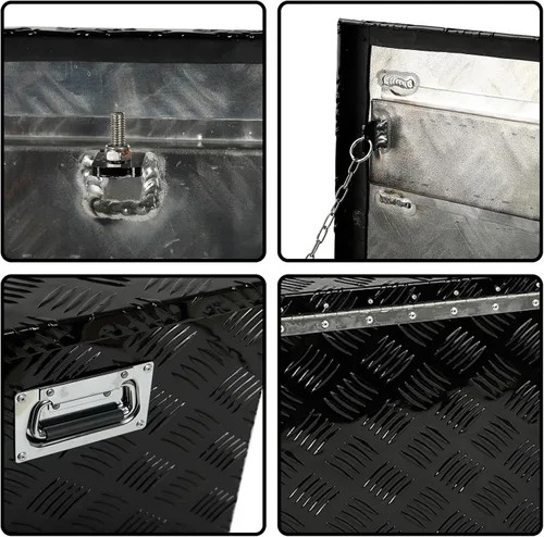 Miniatura 4 de confote Caja de herramientas de 20 pulgadas con rayas de aluminio plateado para cama de camioneta pickup, remolque RV, organizador de almacenamiento