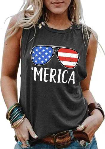 Miniatura 3 de Camisetas sin mangas con diseño de bandera estadounidense para mujer, camisetas casuales sin mangas para el 4 de julio