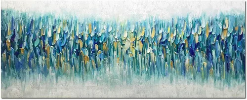 AMEI Arte, 24 x 60 pulgadas, grande, pintado a mano, abstracto, texturizado, dorado, azul, pinturas acrílicas, arte de pared multicolor, estirado y