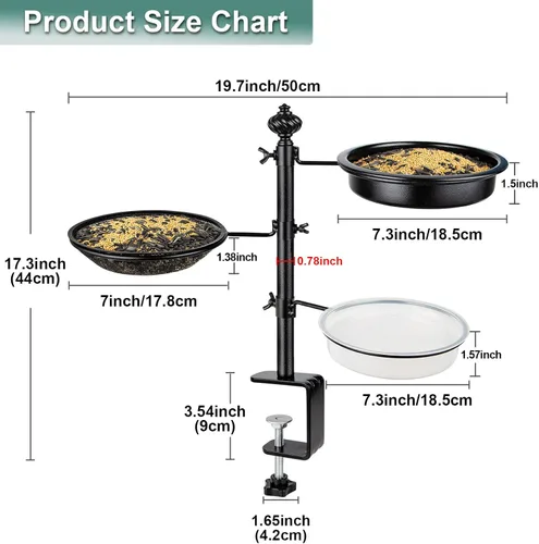 Miniatura 6 de Comedero para pájaros de barandilla para balcón, BOLITE comederos para pájaros para el exterior, tres bandejas, versión mejorada, negro, regalos