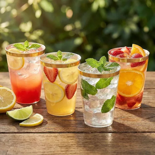 Miniatura 6 de N9R 72 vasos de plástico dorados, vasos de plástico transparente de 12 onzas con borde dorado, vasos desechables perfectos para fiestas, bodas