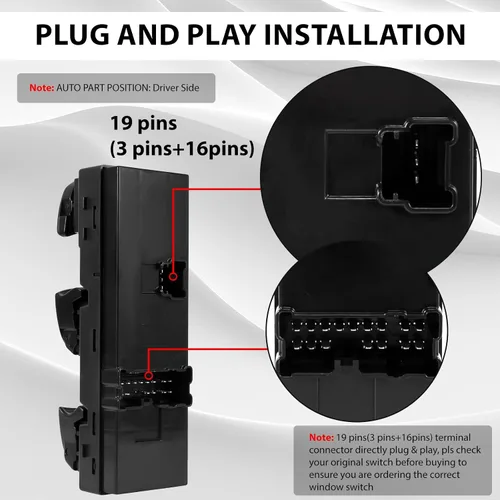 Miniatura 4 de Interruptor de bloqueo de puerta de ventana eléctrica del lado del conductor compatible con Nissan Altima Pathfinder Leaf Sentra Rogue 2013-2018