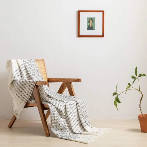 Miniatura 10 de Simple&Opulence Manta de 100 % algodón para cama, sofá, tejido jacquard de hilo teñido con borlas, suave, ligera, acogedora, transpirable, Verde
