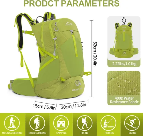 Miniatura 2 de IX INOXTO Mochila de senderismo, 26L/40L, impermeable, con bolsa de agua de 3 litros y cubierta para lluvia, mochila ligera de viaje para campamento