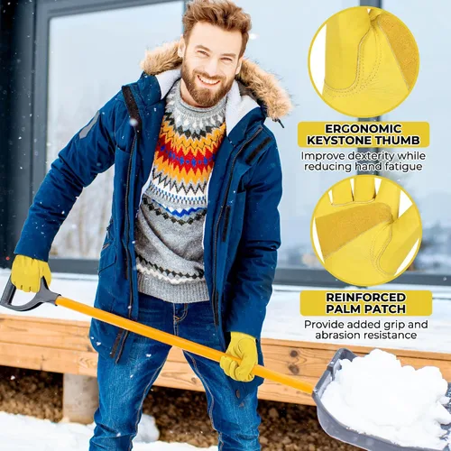 Miniatura 4 de HANDLANDY Guantes de trabajo de invierno para hombres y mujeres, repelentes al agua, guantes de trabajo de cuero genuino aislados para clima frío