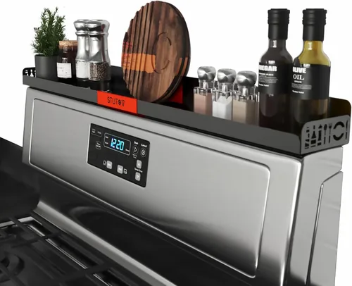 Miniatura 15 de STUTOV Estante superior magnético para estufa de 30 pulgadas, estante de especias negro y organizador de condimentos, estante de cocina magnético