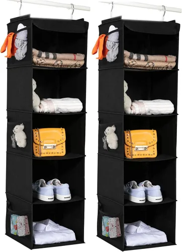 BrilliantJo Paquete de 2 organizadores colgantes para armario, 5 estantes con 6 bolsillos laterales para ropa y zapatos, 43 x 12 x 12 pulgadas 5