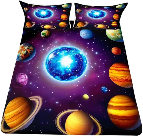 Miniatura 51 de Sábanas de cama con estampado de patas de perro para niños, sábana bajera ajustable de huesos coloridos para los amantes de los perros