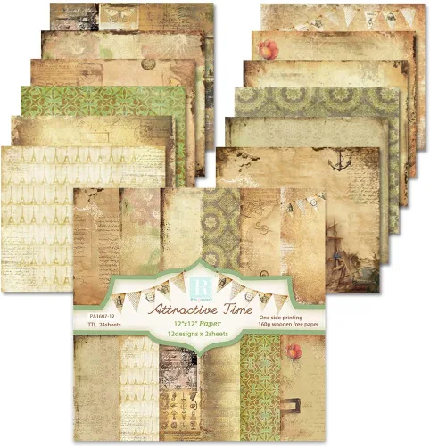 Papel para álbumes de recortes vintage 12x12 - Papel para álbumes de recortes estampado por ambas caras, atractivo papel artesanal clásico antiguo