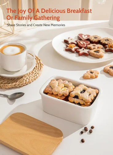 Miniatura 4 de Sweese - Mantequera de porcelana con tapa, perfecto para mantequilla de este y oeste, Blanco