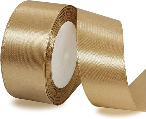 Miniatura 46 de Cinta de satén beige de 1 pulgada x 25 yardas, cinta de tela de color sólido para envoltura de regalos, manualidades, fabricación de lazos