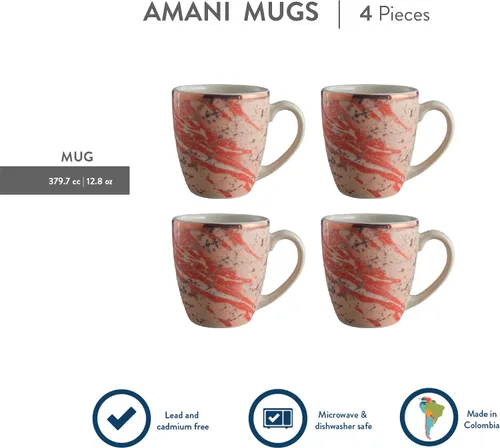 Miniatura 3 de Juego de 4 tazas Corona Perfecto para los amantes del café y el té Amani 12.8 oz - 380cc Cerámica Decoración de oro rosa
