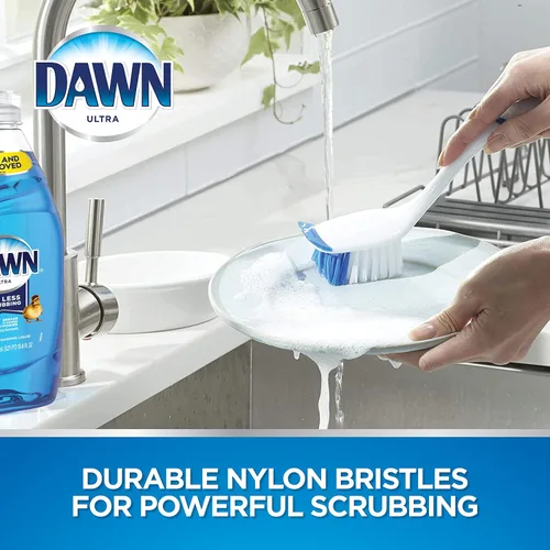 Miniatura 2 de Dawn Cepillo para platos con cerdas de nailon suave y raspador, azul/blanco