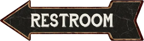 Mukuko Letrero de flecha izquierda de metal, para baño, 6 x 18 pulgadas | Decoración de pared rústica, retro para baño, flecha de puerta de negocios