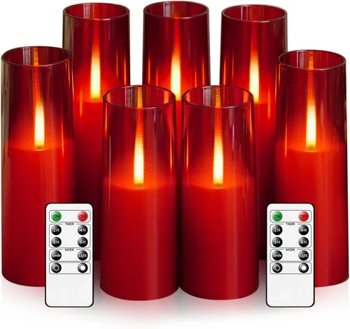 Miniatura 9 de kakoya Velas LED sin llama mejoradas con efecto de llama parpadeante, 7 piezas de velas operadas por batería con temporizador remoto, velas LED