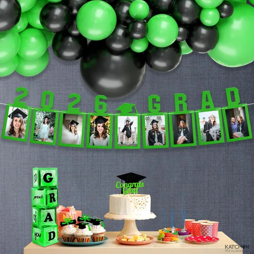 Miniatura 5 de KatchOn, Cartel de fotos de graduación verde 2026 – grande, 10 pies, pancarta de graduación 2026 Decoraciones de fiesta de graduación 2026