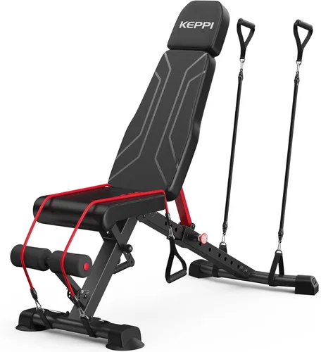 Keppi Banco de pesas de 900 libras, prensa de banco de entrenamiento plegable ajustable para entrenamiento de fuerza de cuerpo completo, banco de