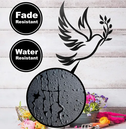Miniatura 7 de Vivegate Dove of Peace - Arte de pared de metal con rama de olivo – ramas de olivo con contorno negro, decoración de pared de metal de paloma blanca