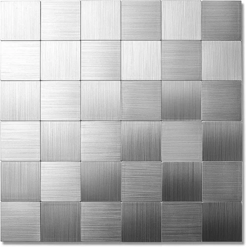 Yipscazo Azulejos de mosaico de acero inoxidable con aspecto de metal para cocina, cocina, baño, lavandería (11.8 x 11.8 pulgadas)