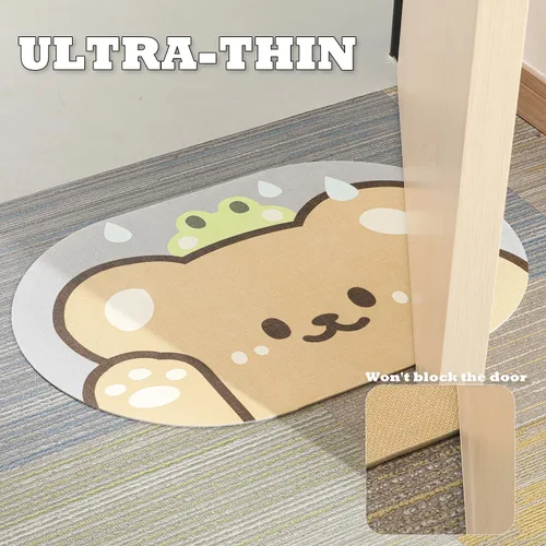 Miniatura 7 de Tapete de baño con bonitos animales, de secado rápido, antideslizante, súper absorbente, delgado, para el suelo del baño, frente a la bañera, fácil