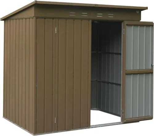 Miniatura 13 de Cobertizo pequeño de almacenamiento de metal de 5 x 3 pies para exteriores, cobertizo de jardín gris oscuro con techo inclinado y puertas dobles